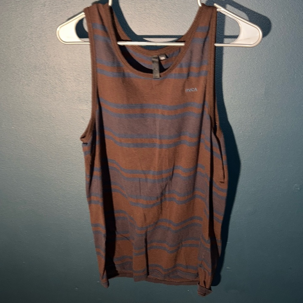 RVCA Men’s  Striped Blue/Brown Tank Top Size Large
